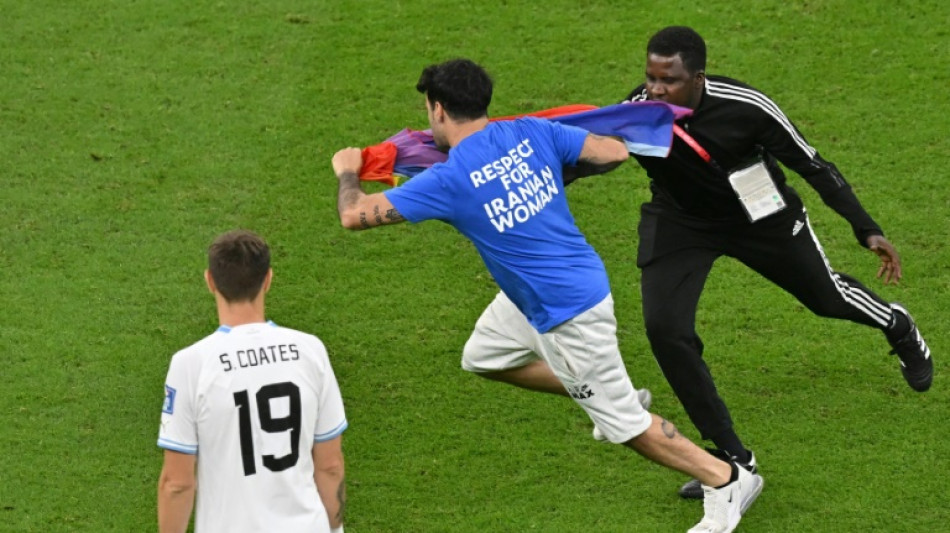 Mondial/Portugal-Uruguay: un homme avec un drapeau arc-en-ciel sur la pelouse